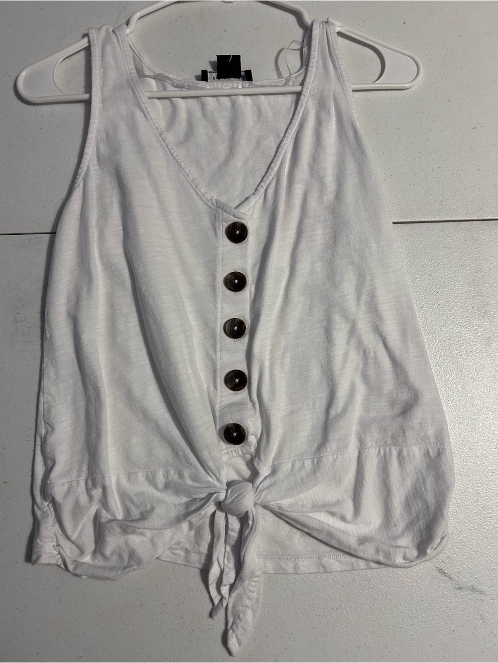 Sanctuary White Button-Front Tie Tank